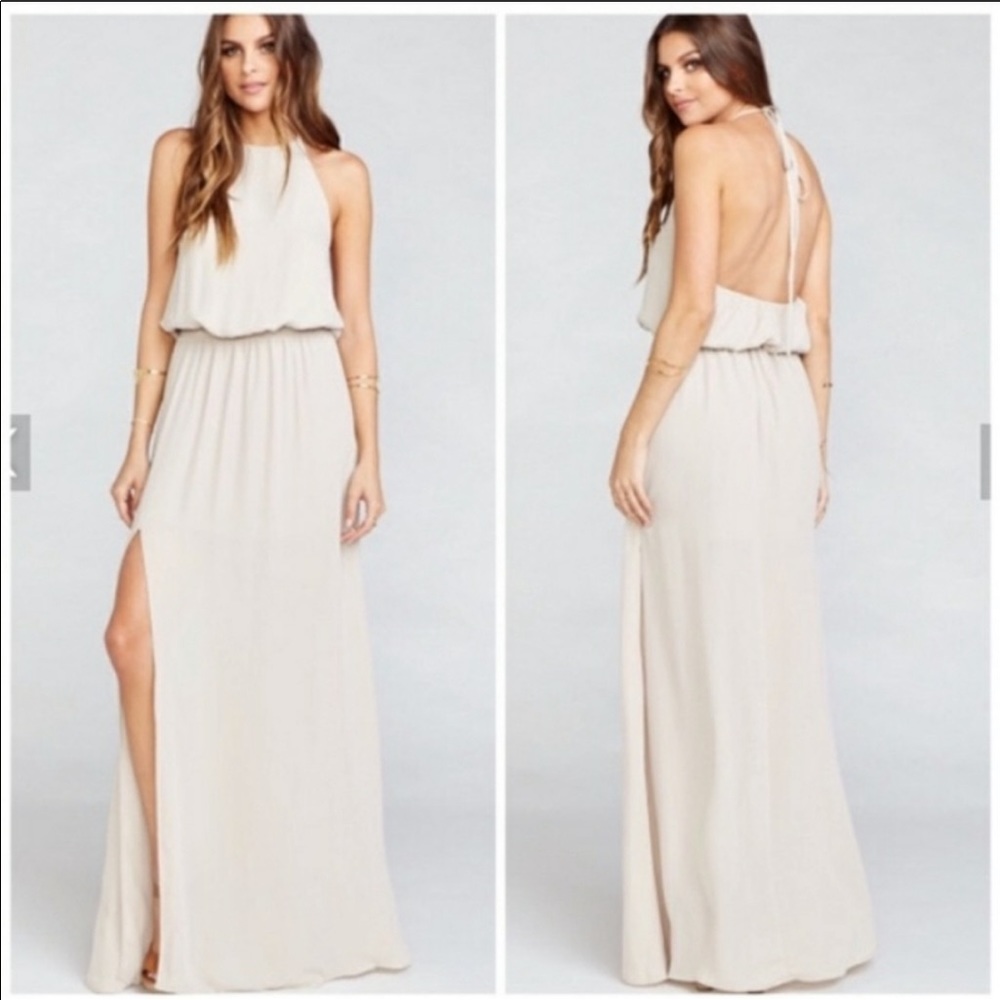 SMYM Heather Halter Low Back Tie Dress Tan Sz M